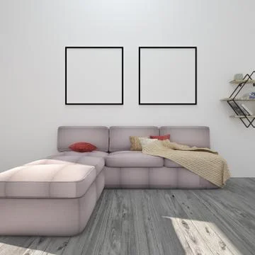 Mock up poster frame in modern interior background, living room, Modern Style Stock Illustration