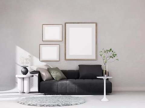 Mock up poster frame in modern interior background Stock Illustration