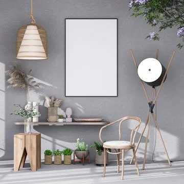 Mock up poster frame in modern interior background Stock Illustration