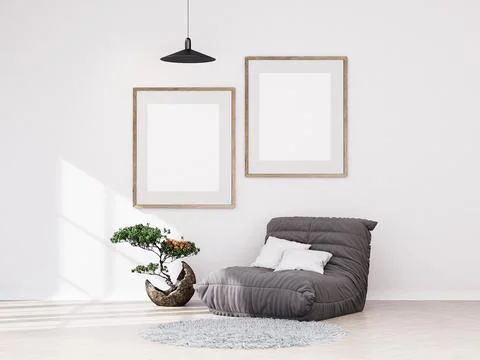 Mock up poster frame in modern interior background Stock Illustration