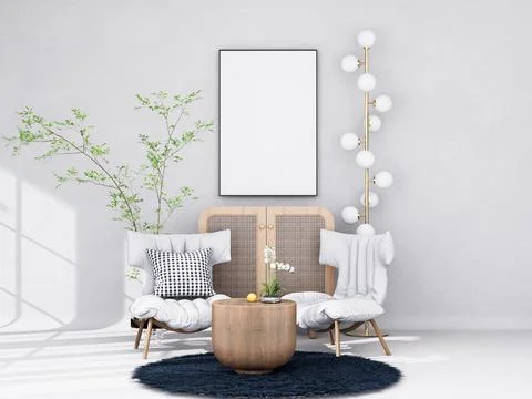 Mock up poster frame in modern interior background Stock Illustration