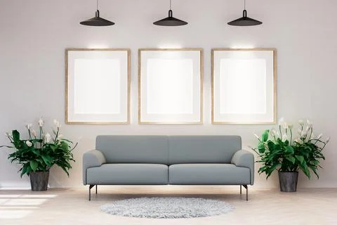 Mock up poster frame in modern interior background Stock Illustration