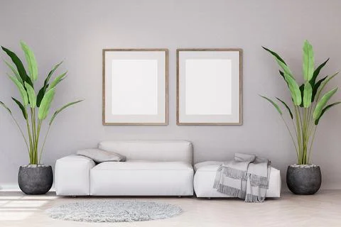 Mock up poster frame in modern interior background Stock Illustration