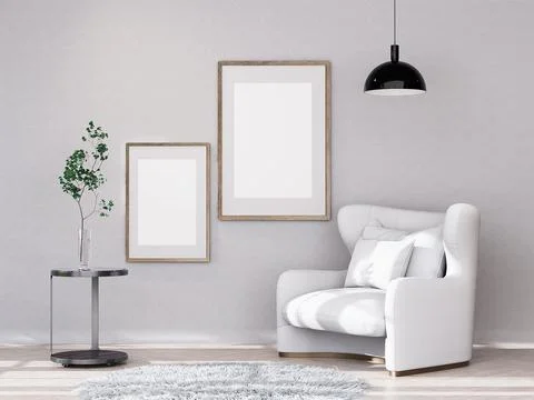 Mock up poster frame in modern interior background Stock Illustration