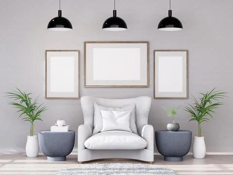 Mock up poster frame in modern interior background Stock Illustration