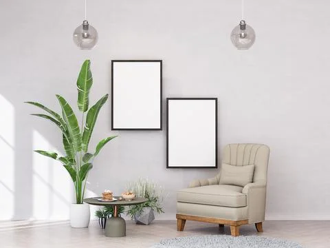 Mock up poster frame in modern interior background Stock Illustration