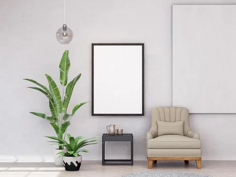 Mock up poster frame in modern interior background Stock Illustration