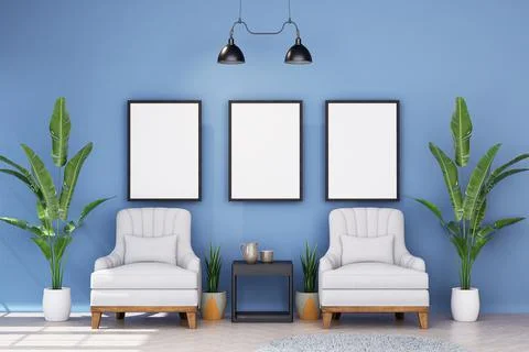 Mock up poster frame in modern interior background Stock Illustration