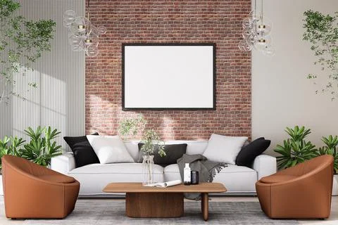 Mock up poster frame in modern interior background Stock Illustration