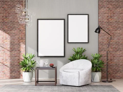 Mock up poster frame in modern interior background Stock Illustration