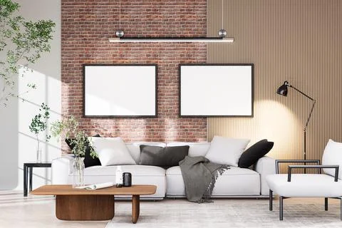 Mock up poster frame in modern interior background Stock Illustration