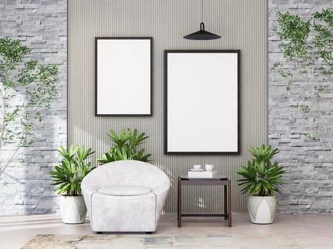 Mock up poster frame in modern interior background Stock Illustration