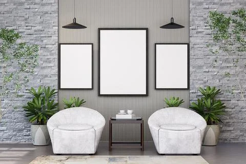 Mock up poster frame in modern interior background Stock Illustration