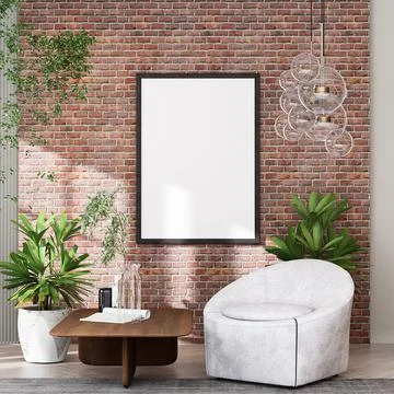 Mock up poster frame in modern interior background Stock Illustration