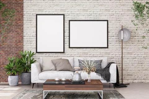 Mock up poster frame in modern interior background Stock Illustration