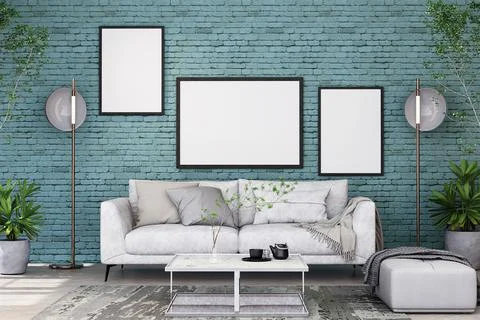 Mock up poster frame in modern interior background Stock Illustration