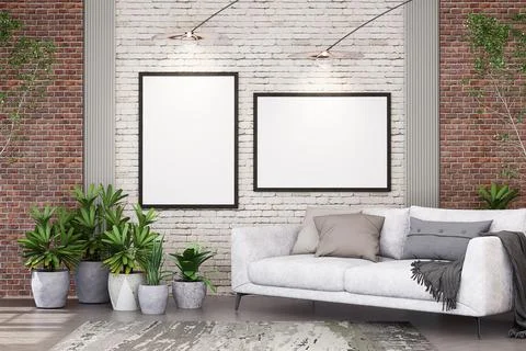 Mock up poster frame in modern interior background Stock Illustration