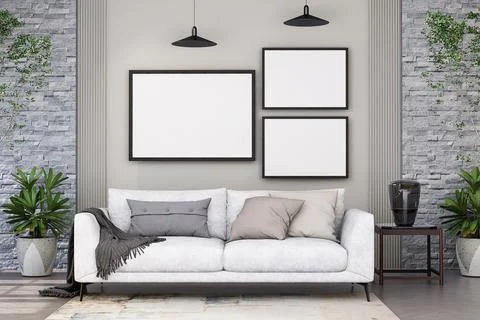 Mock up poster frame in modern interior background Stock Illustration