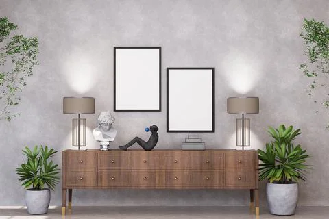 Mock up poster frame in modern interior background Stock Illustration
