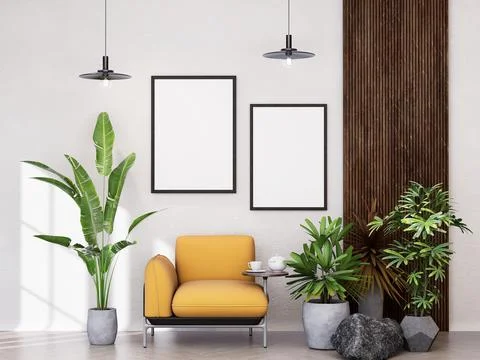 Mock up poster frame in modern interior background Stock Illustration