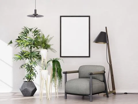 Mock up poster frame in modern interior background Stock Illustration