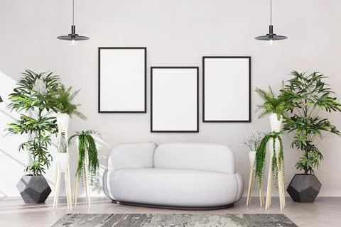 Mock up poster frame in modern interior background Stock Illustration