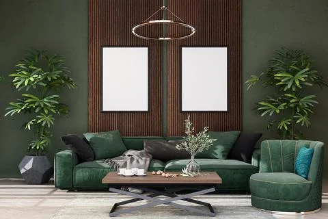 Mock up poster frame in modern interior background Stock Illustration