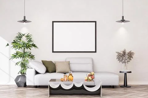 Mock up poster frame in modern interior background Stock Illustration