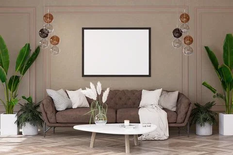 Mock up poster frame in modern interior background Stock Illustration