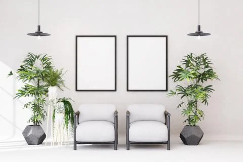 Mock up poster frame in modern interior background Stock Illustration