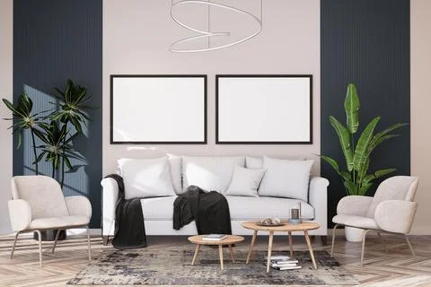 Mock up poster frame in modern interior background Stock Illustration