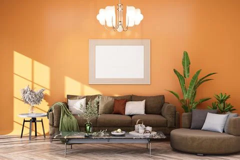 Mock up poster frame in modern interior background Stock Illustration