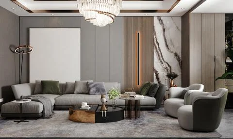 Mock up poster frame in modern interior background, living room Stock Illustration