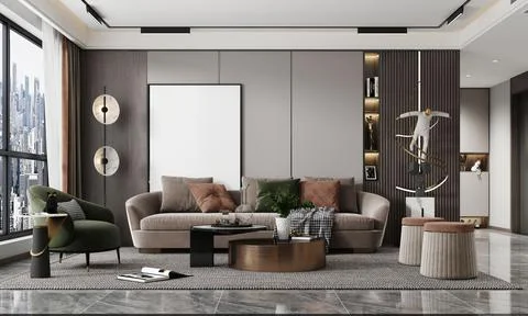 Mock up poster frame in modern interior background, living room, luxury Stock Illustration