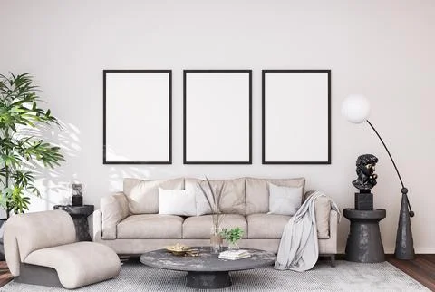 Mock up poster frame in modern interior background Illustrazione stock