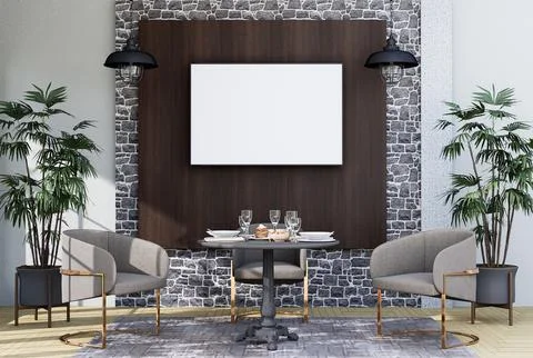Mock up poster frame in modern interior fully furnished rooms background, l.. Stock Illustration