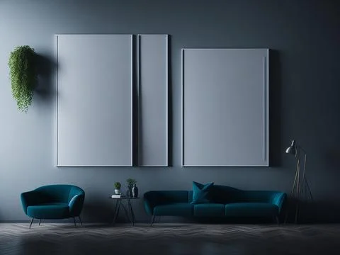 Mock up poster frame in modern interior background Stock Photos