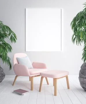 Mock up poster frame in tropical interior background, 3D render Stock Illustration