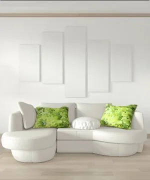 Mock up poster frame in white living room with white sofa and decoration plan Stock-Illustration
