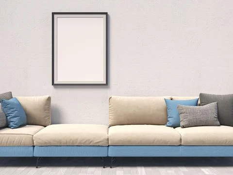 Mock up poster frames with blue sofa Stock Illustration