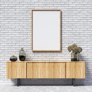 Mock up poster frames with brick wall and simple decorations Stock Illustration