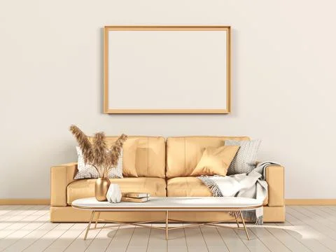 Mock up poster frames with brown sofa Stock Illustration