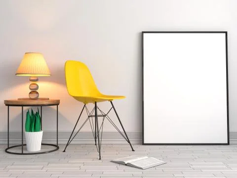 Mock up poster frames with chair background, 3D illustration Stock Illustration