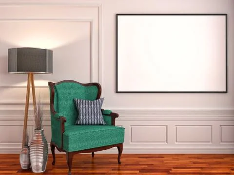 Mock up poster frames in classic interior background, 3D illustration Stock Illustration