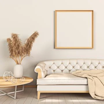 Mock up poster frames with dried plants and sofa Illustrazione stock