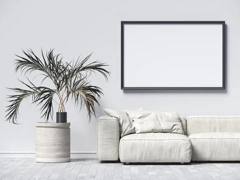 Mock up poster frames with indoor plant and white sofa Stock Illustration