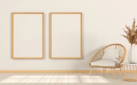 Mock up poster frames with minimal armchair and table Stock Illustration