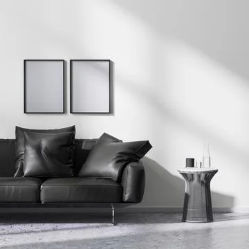 Mock up poster frames in modern minimalistic style living room interior, 3d r イラスト素材