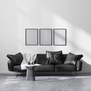 Mock up poster frames in modern minimalistic style living room interior with  Stock Illustration