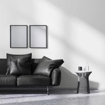 Mock up poster frames in modern minimalistic style living room interior, 3... Foto stock
